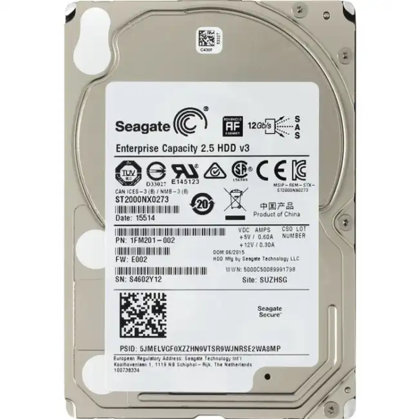 Внутренний жесткий диск Seagate Enterprise Capacity 512E ST2000NX0273 (HDD (классические), 2 ТБ, 2.5 дюйма, SAS)