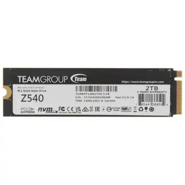 Внутренний жесткий диск Team Group T-FORCE CARDEA Z540 TM8FF1002T0C129 (SSD (твердотельные), 2 ТБ, M.2, PCIe)